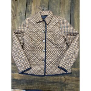 Size Small Talbots‎ Quilted Gold Navy Chain Pattern Equestrian Jacket